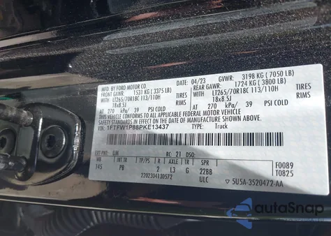 2023 Ford F150 Xl z USA, uszkodzony, nr VIN 1FTFW1P88PKE13437